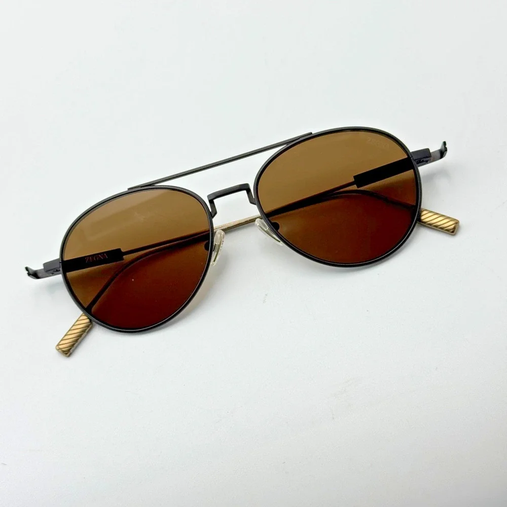 Ermenegildo Zegna Sunglasses EZ0288 49E Matte Dark Brown Aviator Brown Lens 55mm
